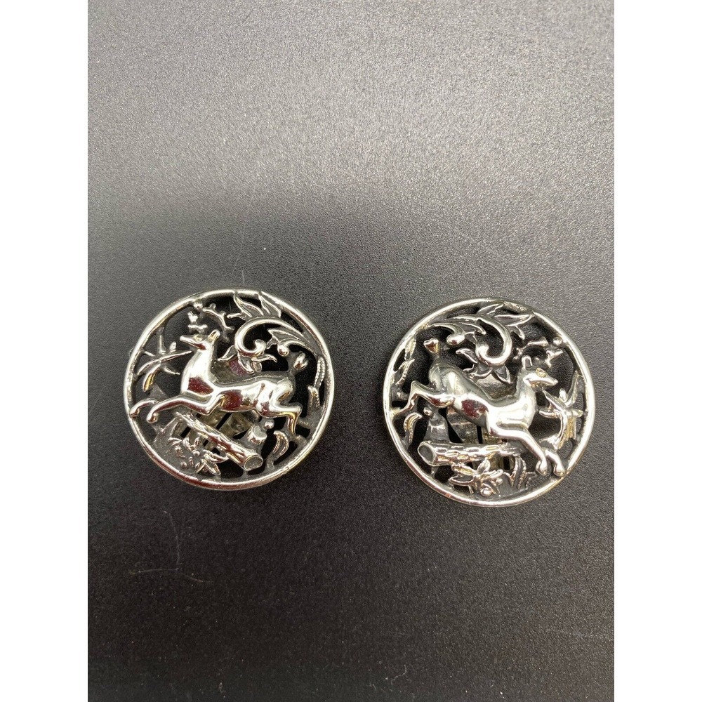 Sarah Coventry Earrings Silver Tone Scenic Deer Working Clip On‎
